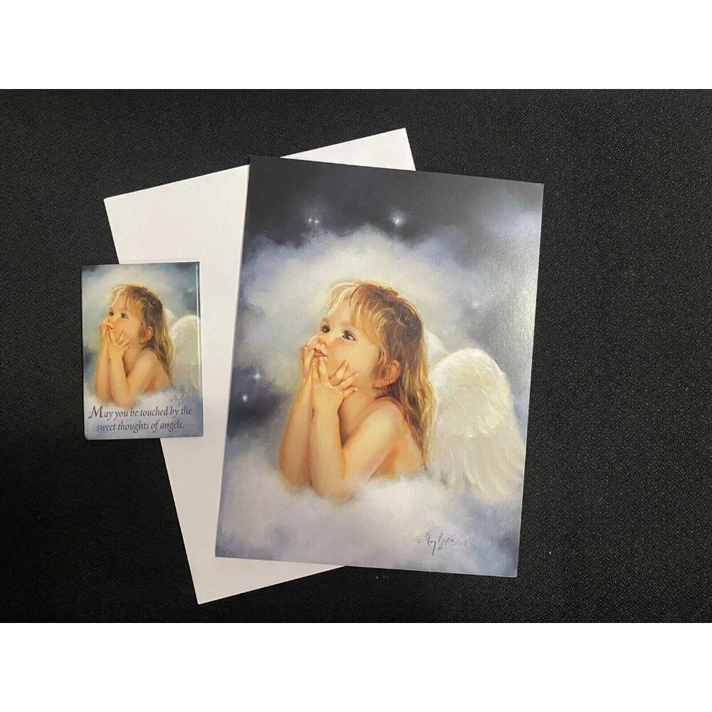 Combo Pack VTG Leanin' Tree Greeting Card &‎ Magnet Angel Mary Baxter St. Clair